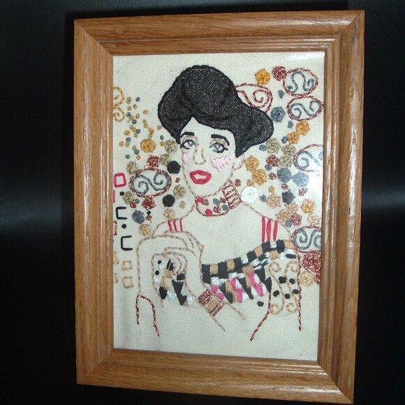 Gustav Klimt Portrait of Adele Bloch Bauer Framed EMBROIDERY Art 5" x 7" - Picture 1 of 2
